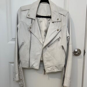 Women's White Real Leather Moto Jacket S